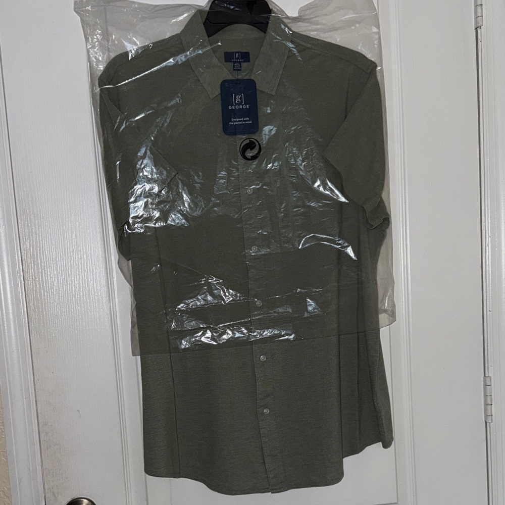George Olive Green Collared Shortsleeved Shirt - 2XL